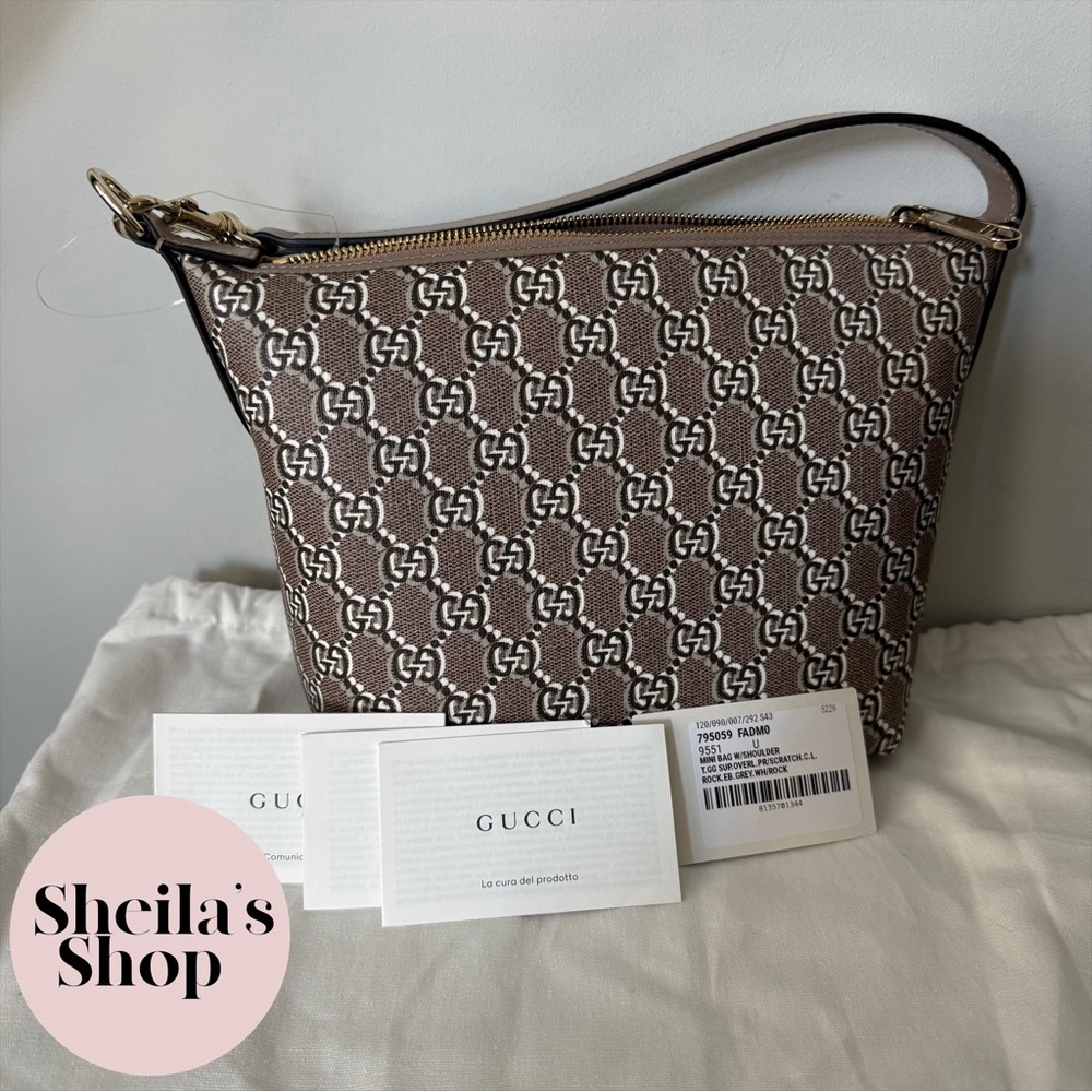 NWT Gucci GG Shadow Monogram Super Mini Ophidia Shoulder Bag in Rock Grey - Picture 2 of 10
